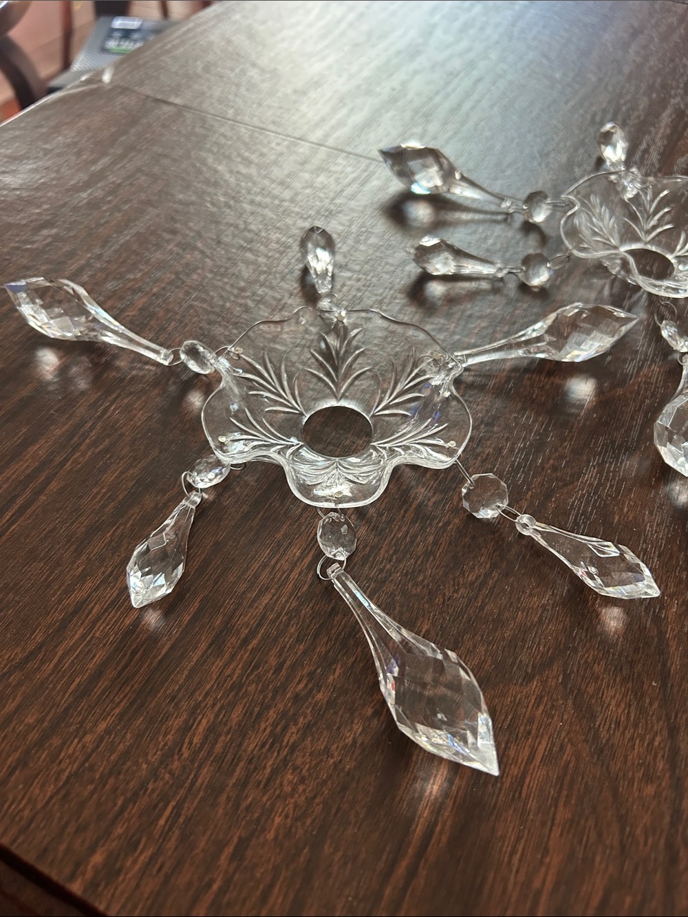 Three vintage Crystal 4” Chandelier Prisms and Drops for taper candle